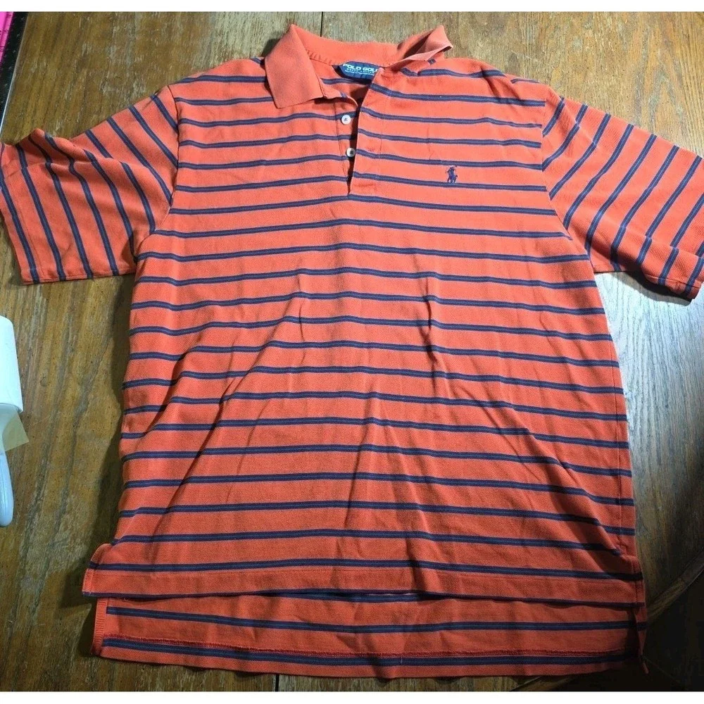 Polo‎ Golf Ralph Lauren Orange Striped Polo Shirt Men's Large